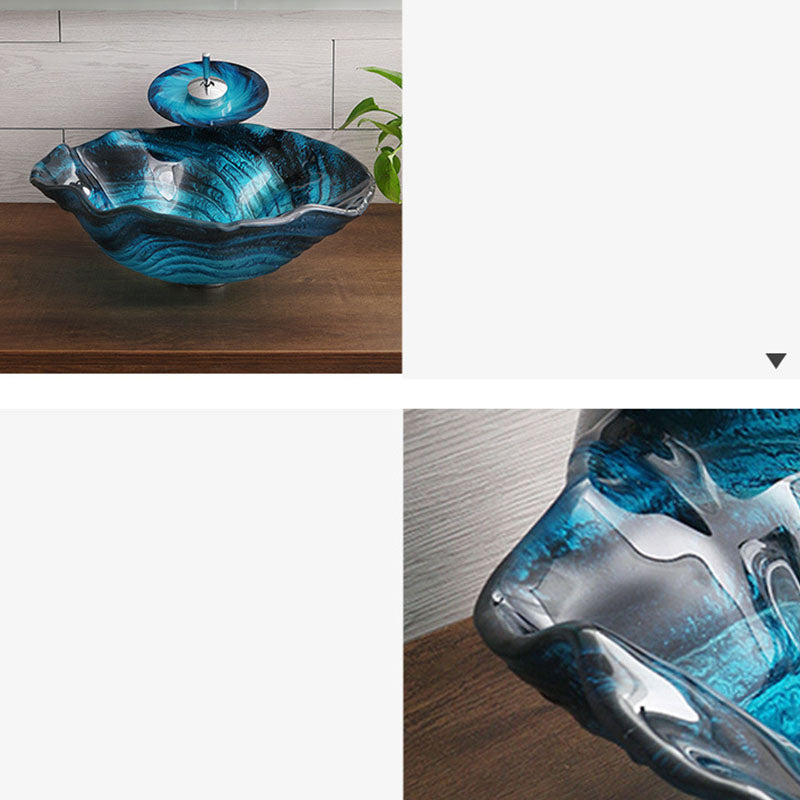 Modern Style Bathroom Sink Tempered Glass Trough Sink with Specialty Shape