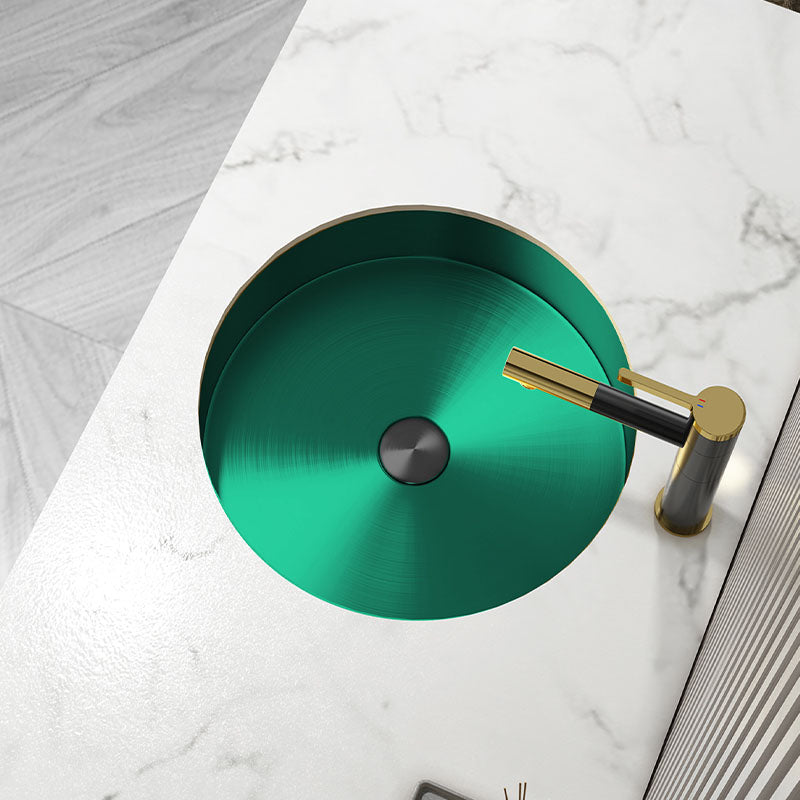 Contemporary Round Wash Stand Ceramic Metal Undermount Bathroom Sink