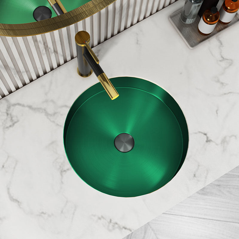 Contemporary Round Wash Stand Ceramic Metal Undermount Bathroom Sink