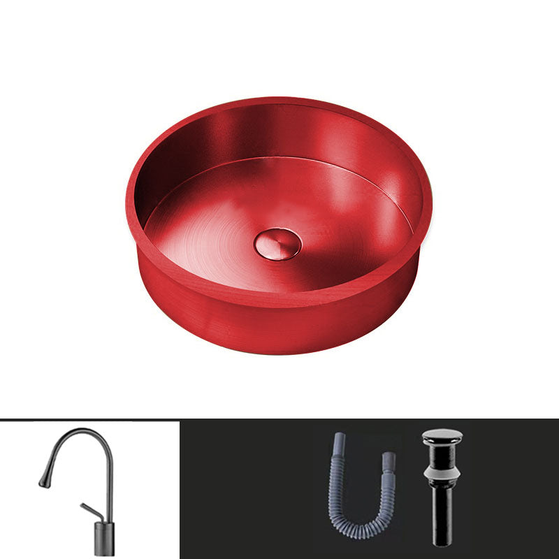 Contemporary Round Wash Stand Ceramic Metal Undermount Bathroom Sink