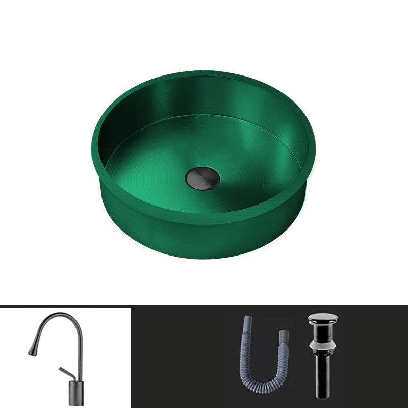Contemporary Round Wash Stand Ceramic Metal Undermount Bathroom Sink