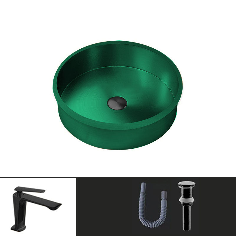 Contemporary Round Wash Stand Ceramic Metal Undermount Bathroom Sink