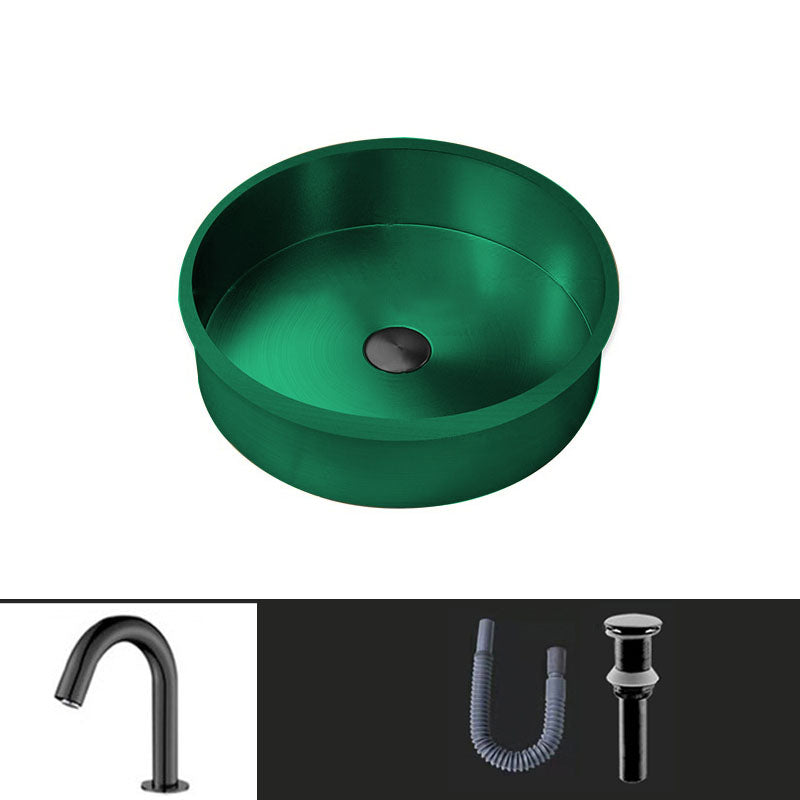Contemporary Round Wash Stand Ceramic Metal Undermount Bathroom Sink