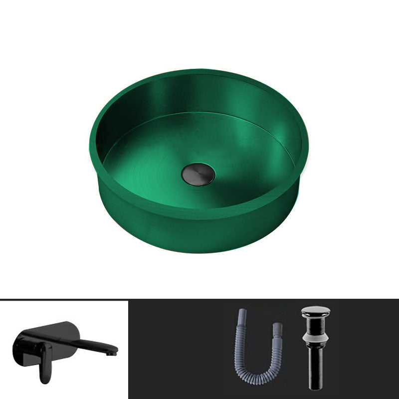 Contemporary Round Wash Stand Ceramic Metal Undermount Bathroom Sink