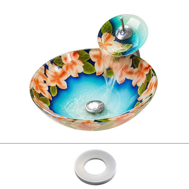 Tempered Glass Bathroom Sink Contemporary Trough Bathroom Sink with Round Shape