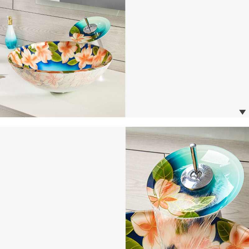 Tempered Glass Bathroom Sink Contemporary Trough Bathroom Sink with Round Shape