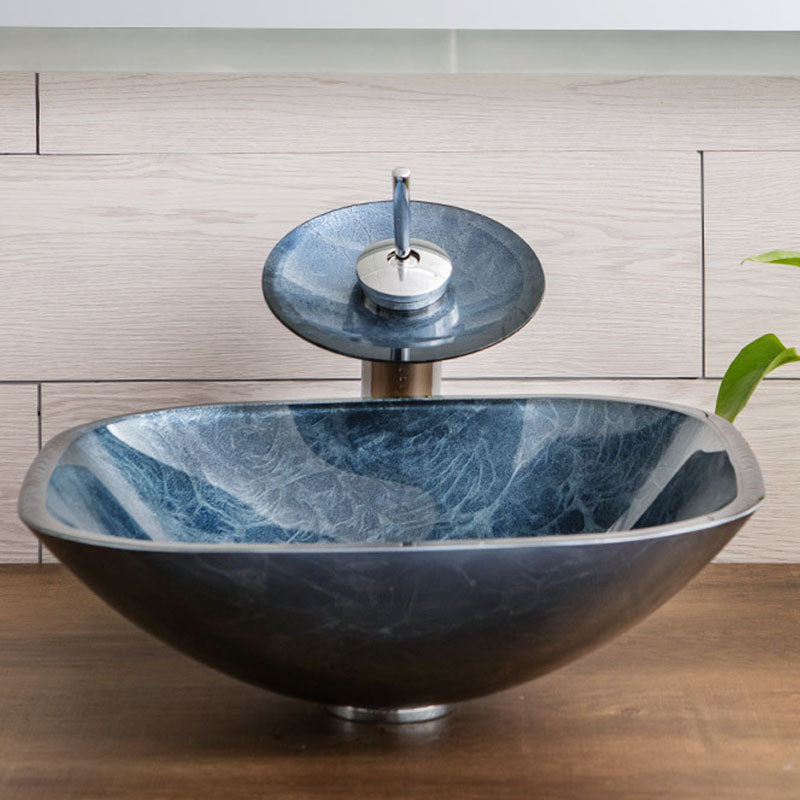Contemporary Bathroom Sink Tempered Glass Trough Bathroom Sink