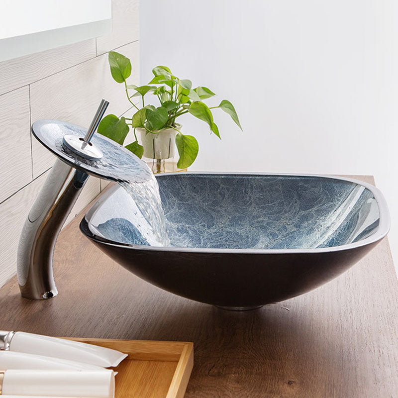 Contemporary Bathroom Sink Tempered Glass Trough Bathroom Sink