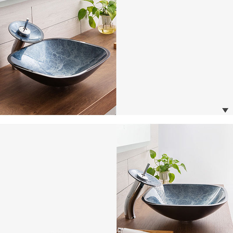 Contemporary Bathroom Sink Tempered Glass Trough Bathroom Sink
