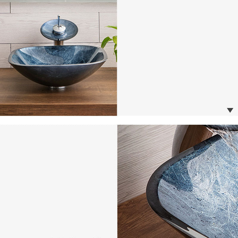 Contemporary Bathroom Sink Tempered Glass Trough Bathroom Sink