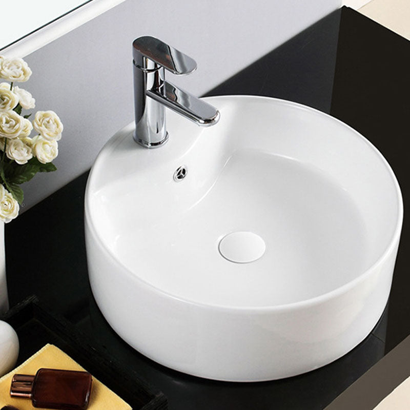 Contemporary Bathroom Sink Porcelain Trough Sink with Round Shape(Not Included Faucets)