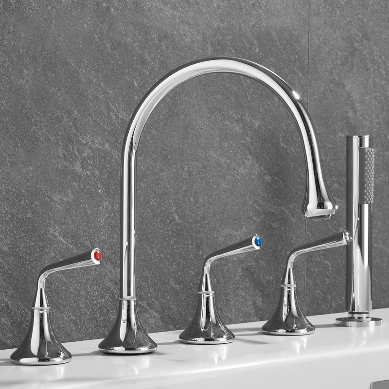 Traditional Deck Mounted Metal Tub Filler Three Handles Faucet