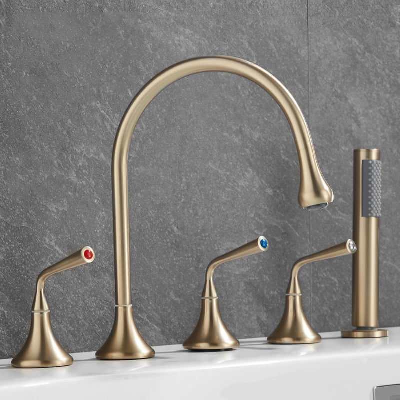 Traditional Deck Mounted Metal Tub Filler Three Handles Faucet