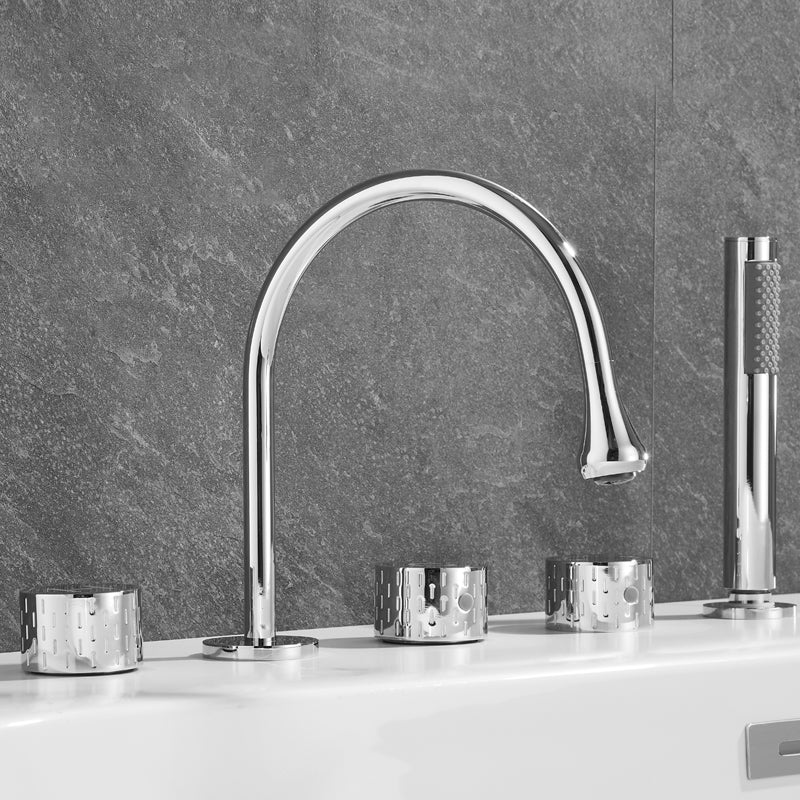 Traditional Deck Mounted Metal Tub Filler Three Handles Faucet