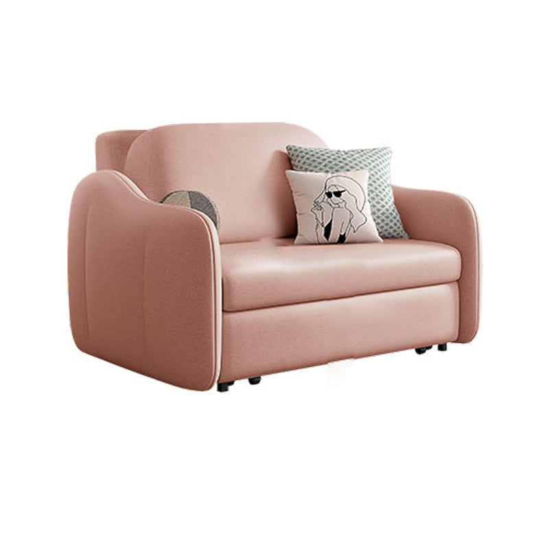 Scandinavian Faux Leather Sleeper Sloped Arm Sofa Bed in Pink