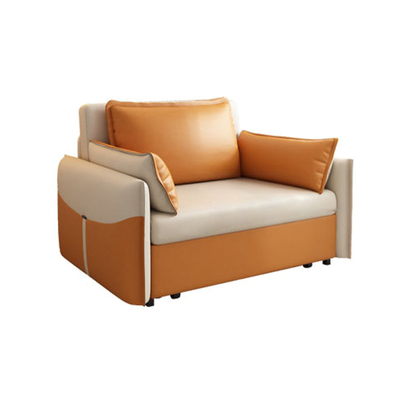 Modern Faux Leather Sleeper Sofa 35.43"H Upholstered Pillow Top Arms Sofa Bed