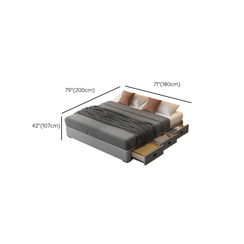 Contemporary Low Mattress Included Bed Frame Grey Upholstered Tufted Bed with 3 Drawers
