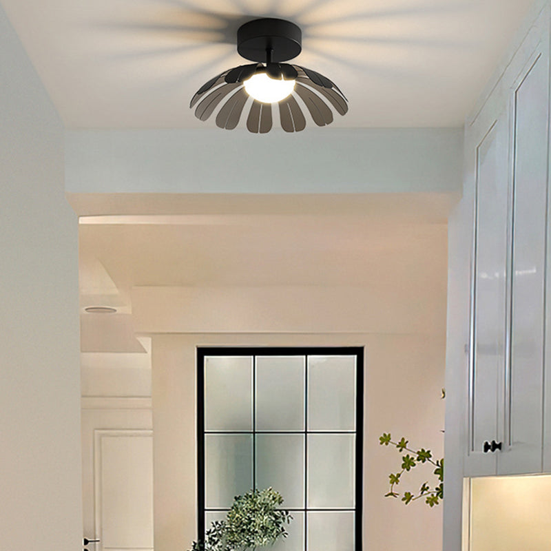 Metal and Acrylic Semi Flush in Black / White Flower Shape LED Ceiling Semi Flush