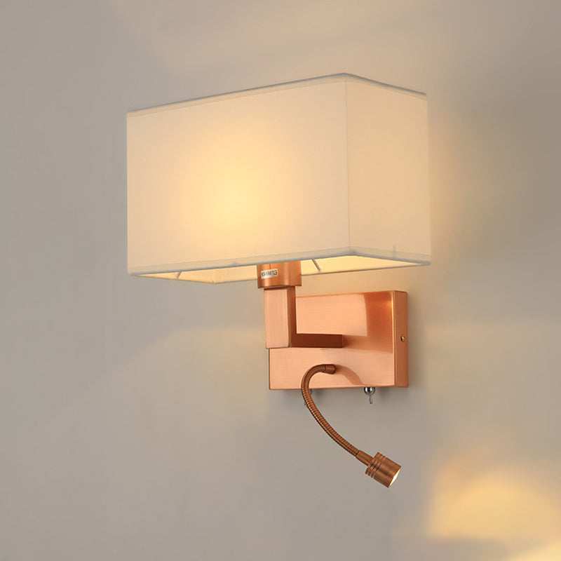 Rectangle Fabric Shade Wall Sconce in Pink Iron Wall Lighting Fixture