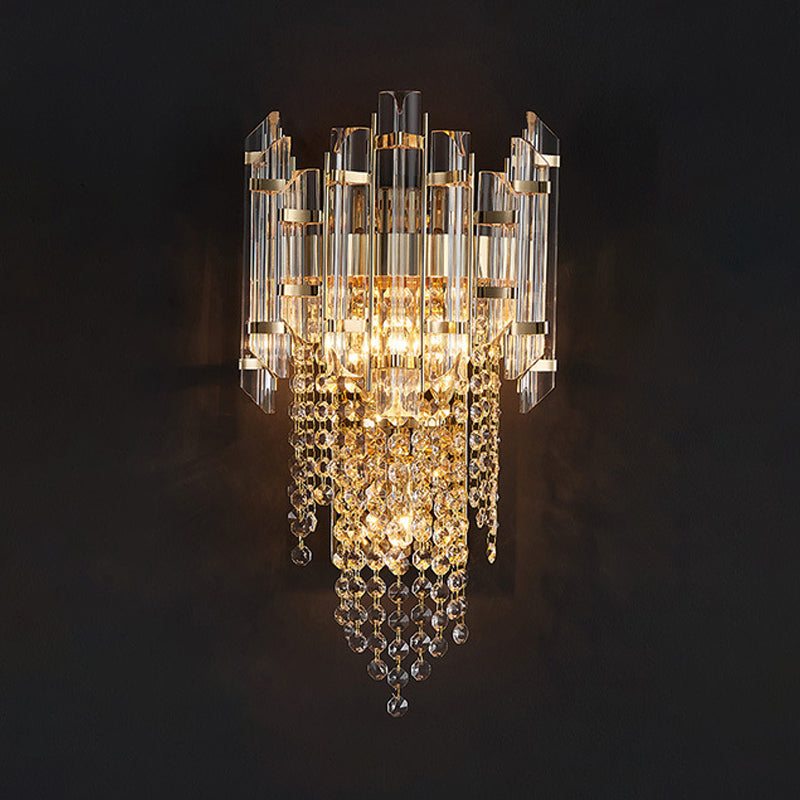 3-Light Modern Golden Wall Mounted Sconce Unique Crystal Wall Light for Bedroom