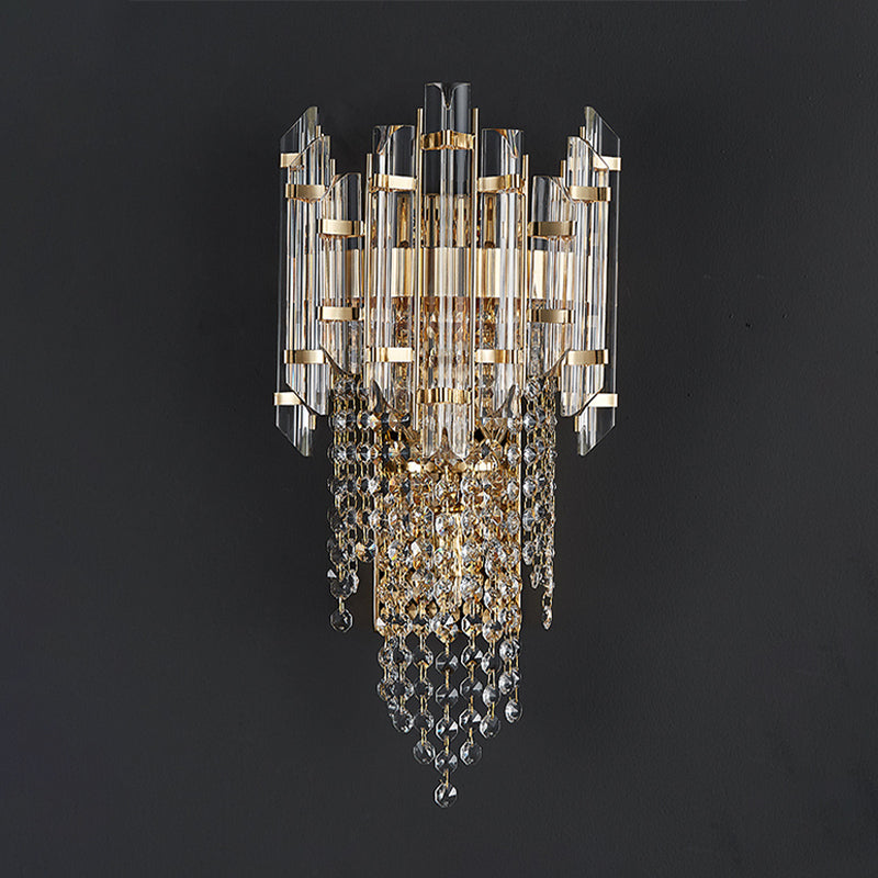 3-Light Modern Golden Wall Mounted Sconce Unique Crystal Wall Light for Bedroom