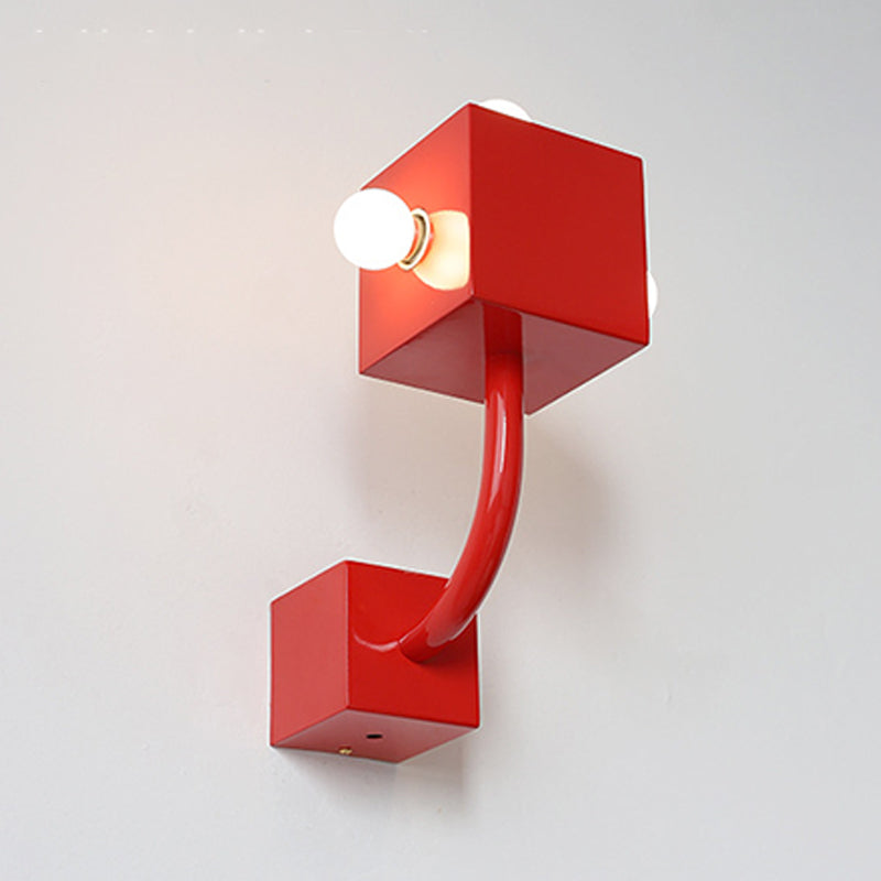 Modern Sconce Light Geometric Metal 3 Lights Wall Lamp in Red