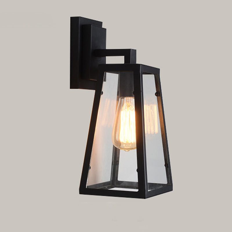 Industrial Metal Wall Sconce Geometric Shape Wall Light with Glass Shade for Courtyard