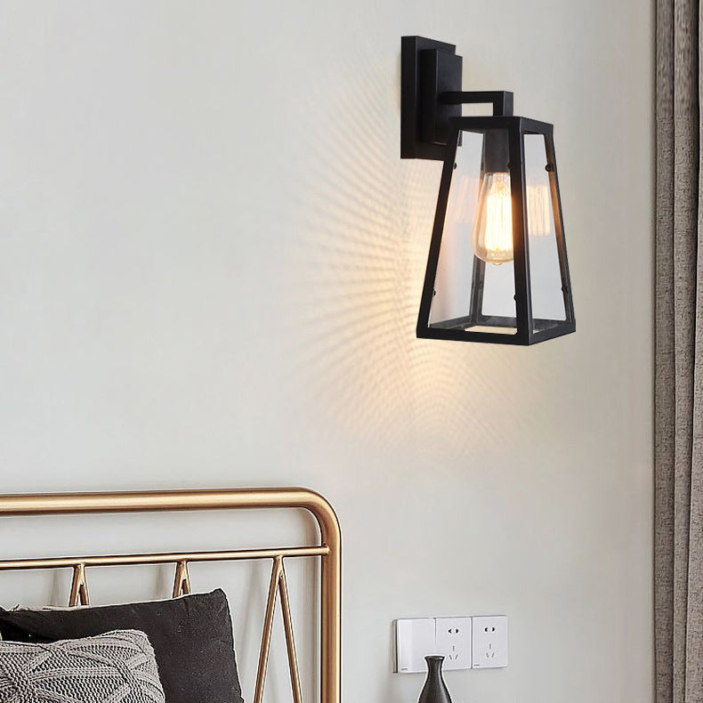 Industrial Metal Wall Sconce Geometric Shape Wall Light with Glass Shade for Courtyard