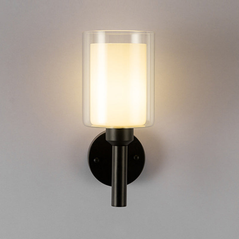 Modern Vanity Lighting Cylinder Wall Light Fixture with Glass for Bathroom