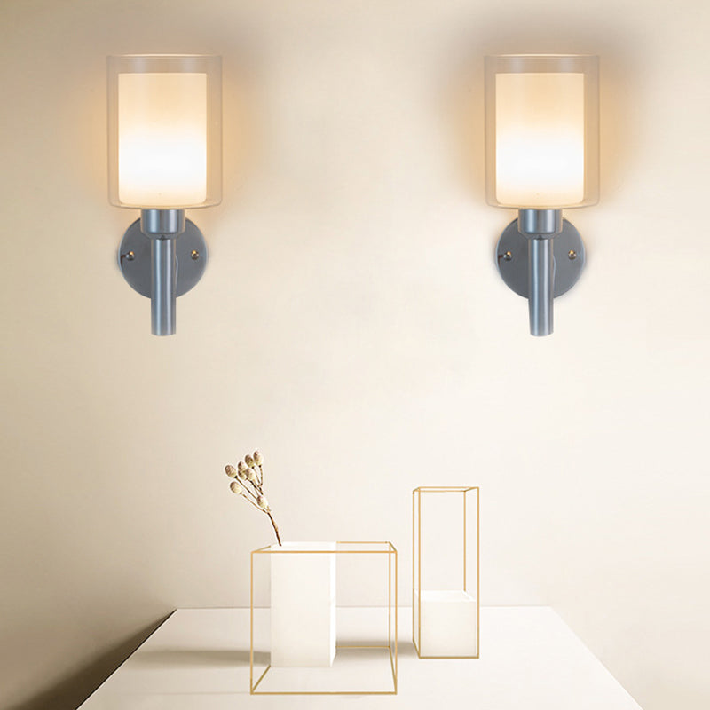 Modern Vanity Lighting Cylinder Wall Light Fixture with Glass for Bathroom