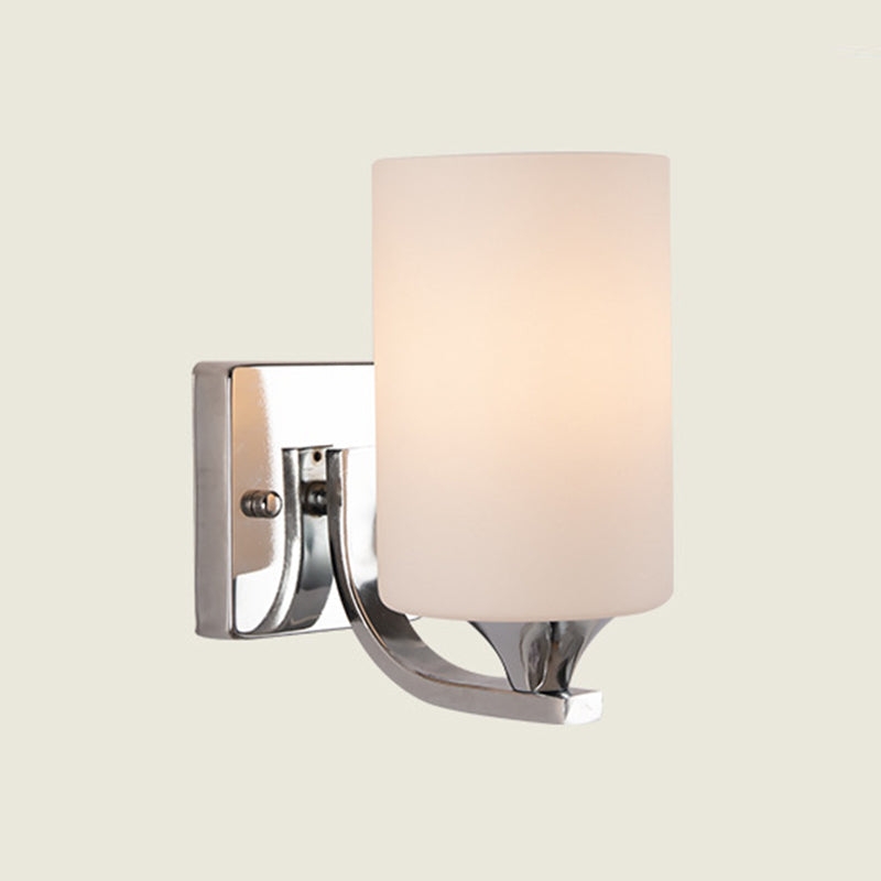 Modern Chrome Vanity Lighting Glass Shade Wall Light Fixture for Bathroom