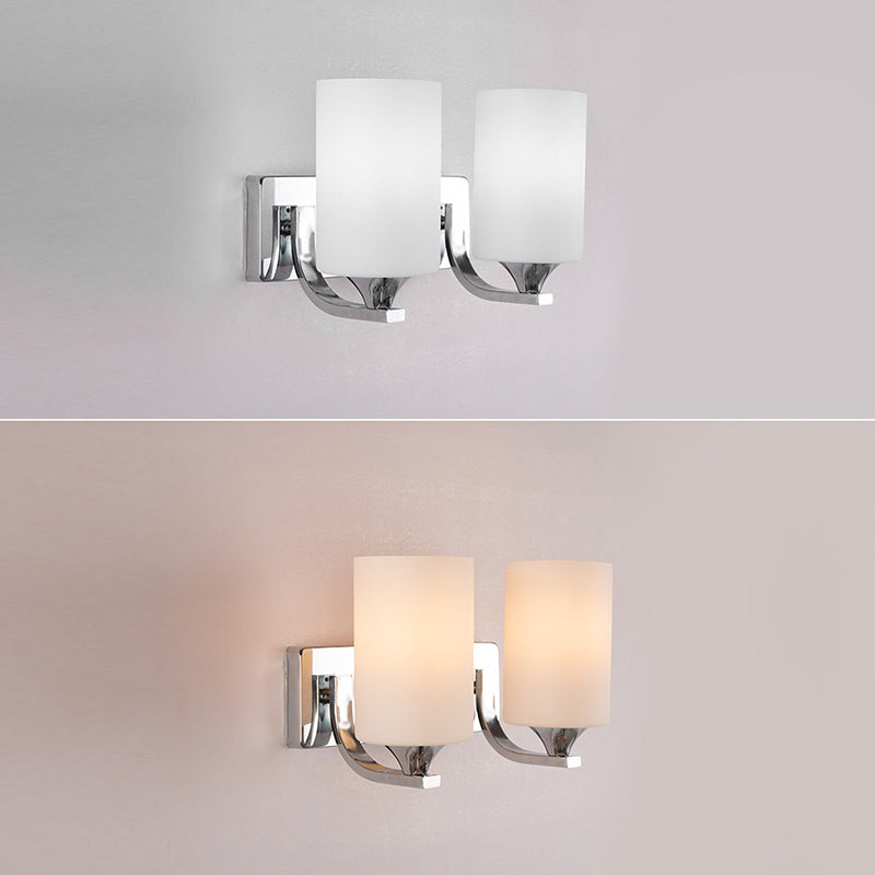 Modern Chrome Vanity Lighting Glass Shade Wall Light Fixture for Bathroom