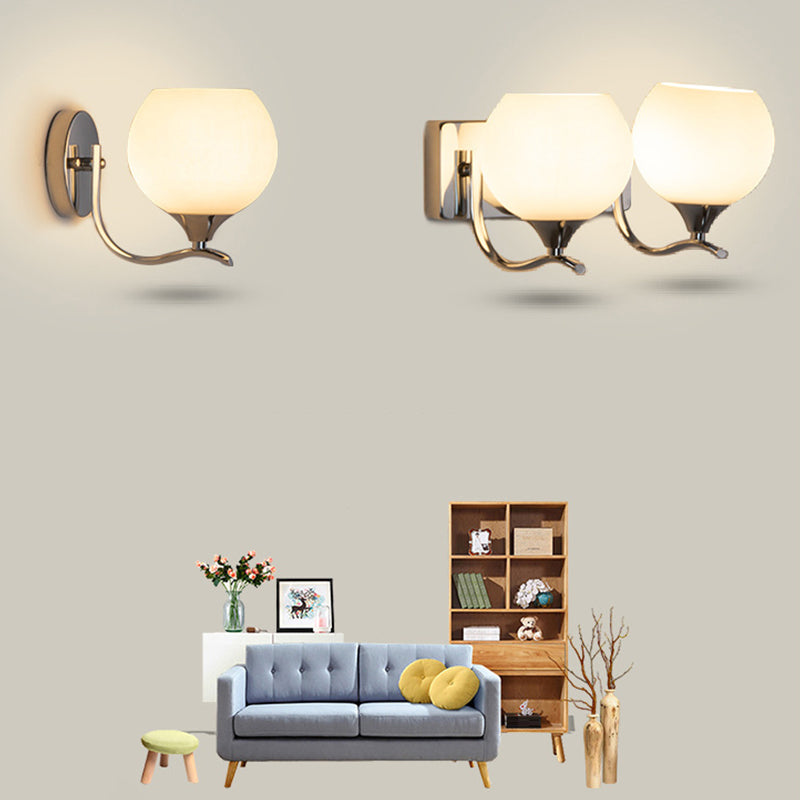 Modern Chrome Vanity Lighting Glass Shade Wall Light Fixture for Bathroom