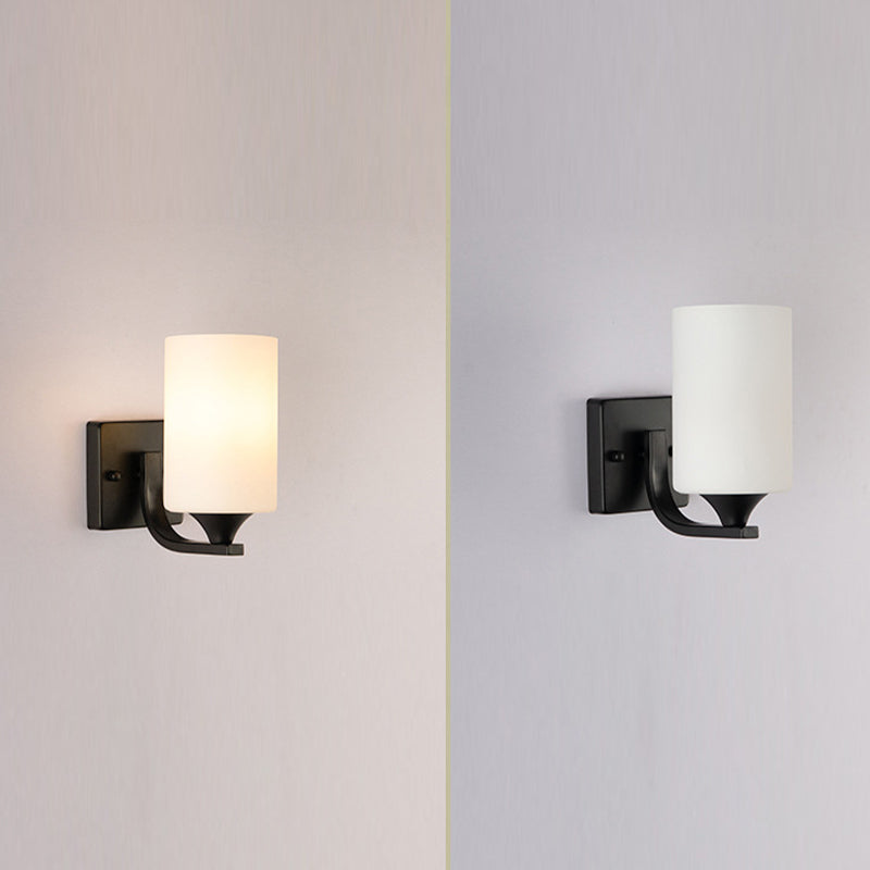 Modern Vanity Lighting Glass Shade Wall Light Fixture in Black for Bathroom