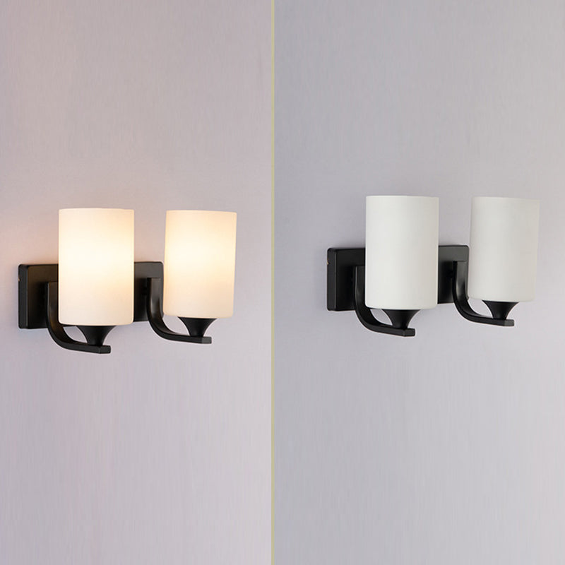 Modern Vanity Lighting Glass Shade Wall Light Fixture in Black for Bathroom