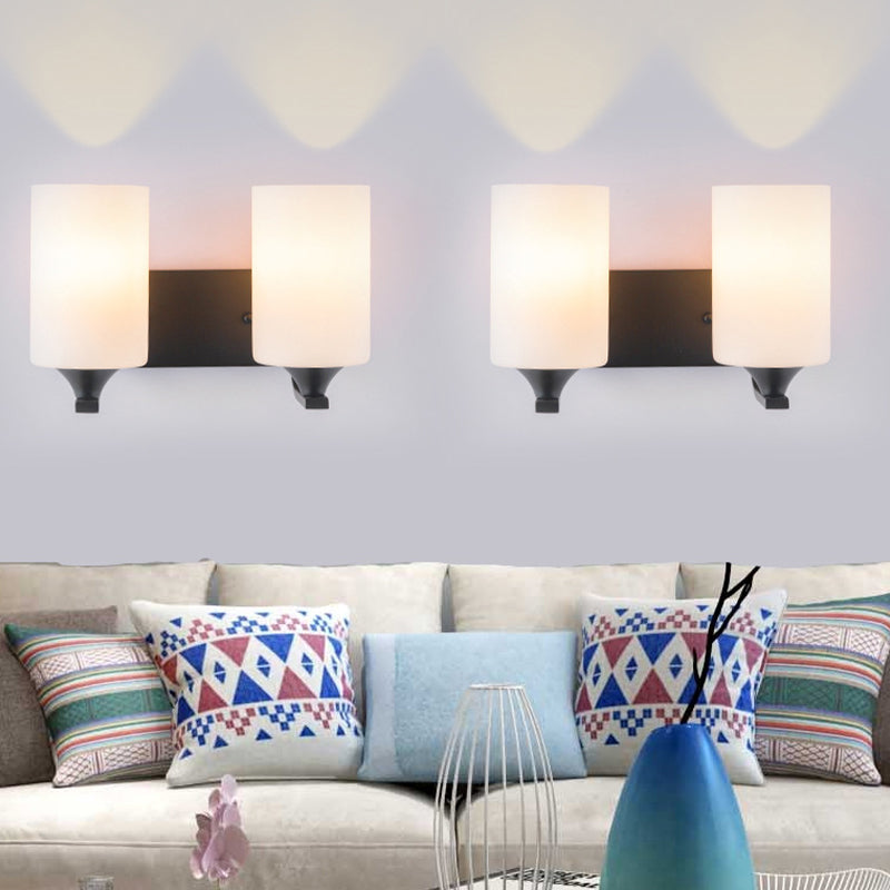 Modern Vanity Lighting Glass Shade Wall Light Fixture in Black for Bathroom