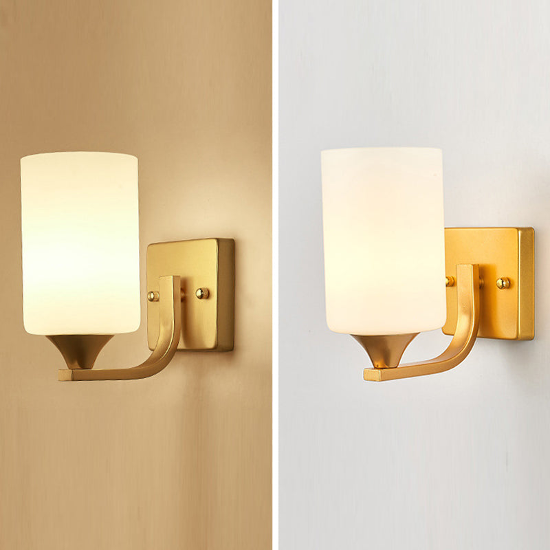 Modern Vanity Lighting Glass Shade Wall Light Fixture in Gold for Bathroom