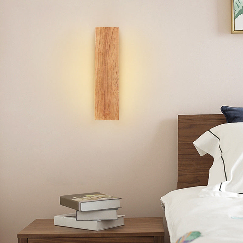 Contemporary Vanity Light Rectangle Wall Sconce with Wood for Bathroom