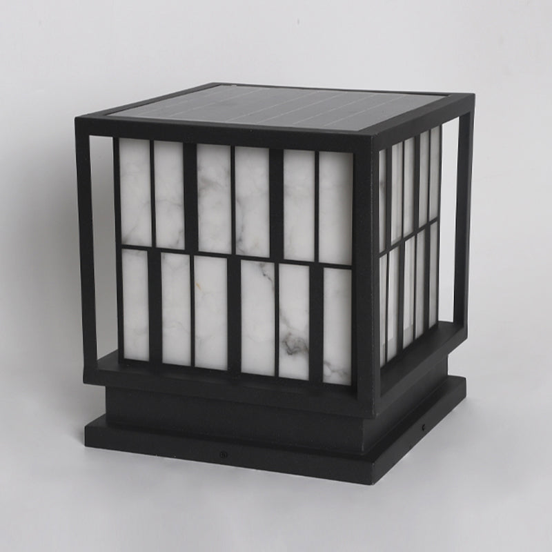 Metal Square Shape Solar Pillar Lamp Modern 1 Light Outdoor Lights in Black