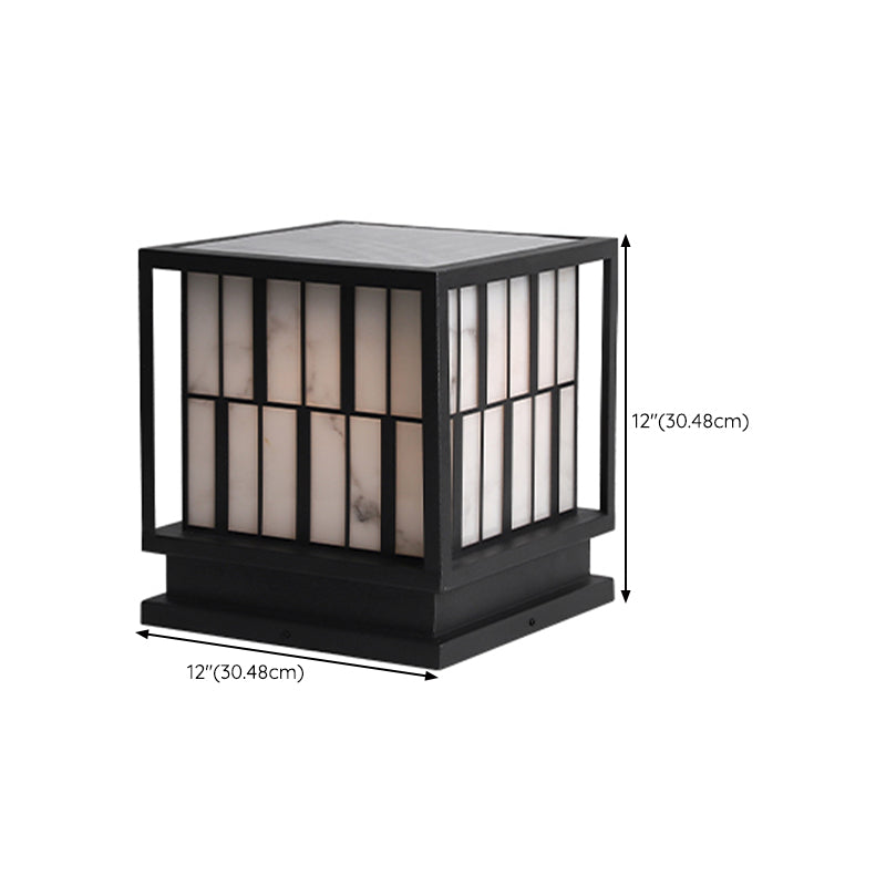 Metal Square Shape Solar Pillar Lamp Modern 1 Light Outdoor Lights in Black