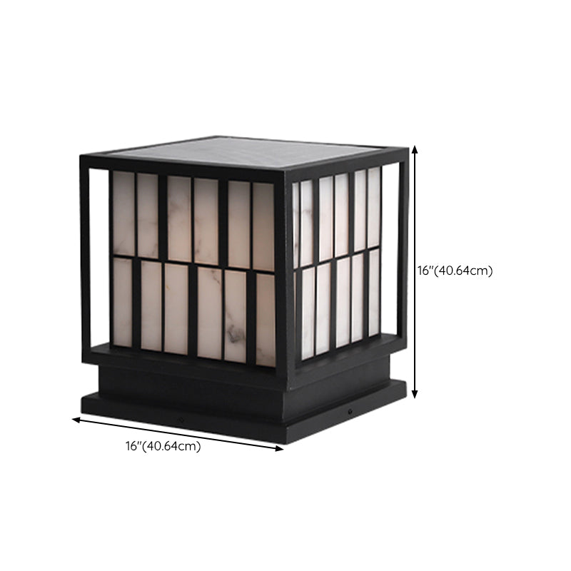 Metal Square Shape Solar Pillar Lamp Modern 1 Light Outdoor Lights in Black