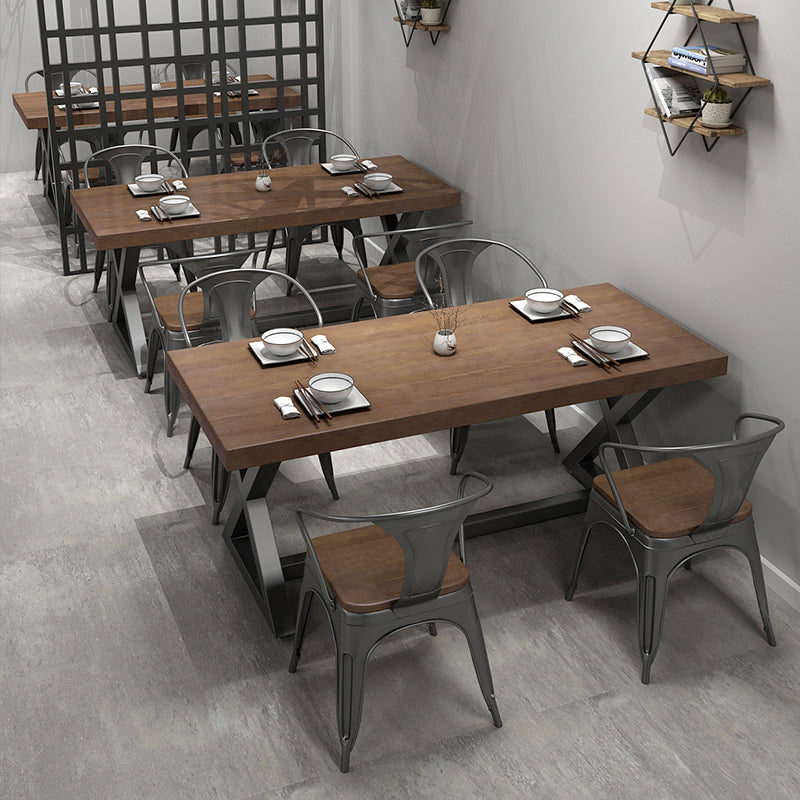 Pine Wood Dark Brown Dining Table Set 1/4/5 Pcs Industrial Dinette Set for Home