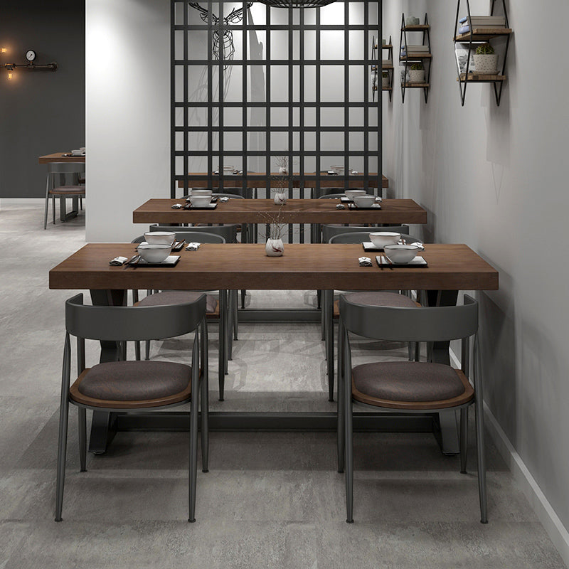 Pine Wood Dark Brown Dining Table Set 1/4/5 Pcs Industrial Dinette Set for Home