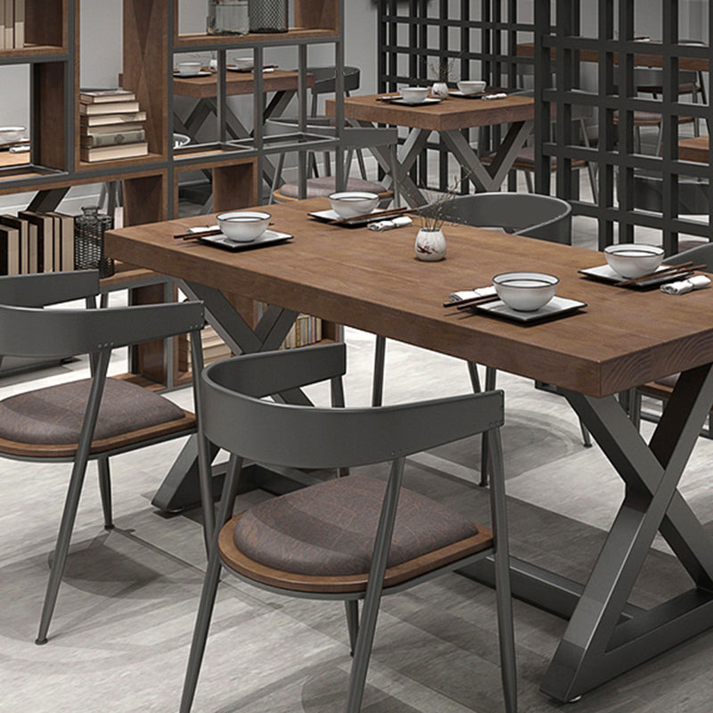 Pine Wood Dark Brown Dining Table Set 1/4/5 Pcs Industrial Dinette Set for Home