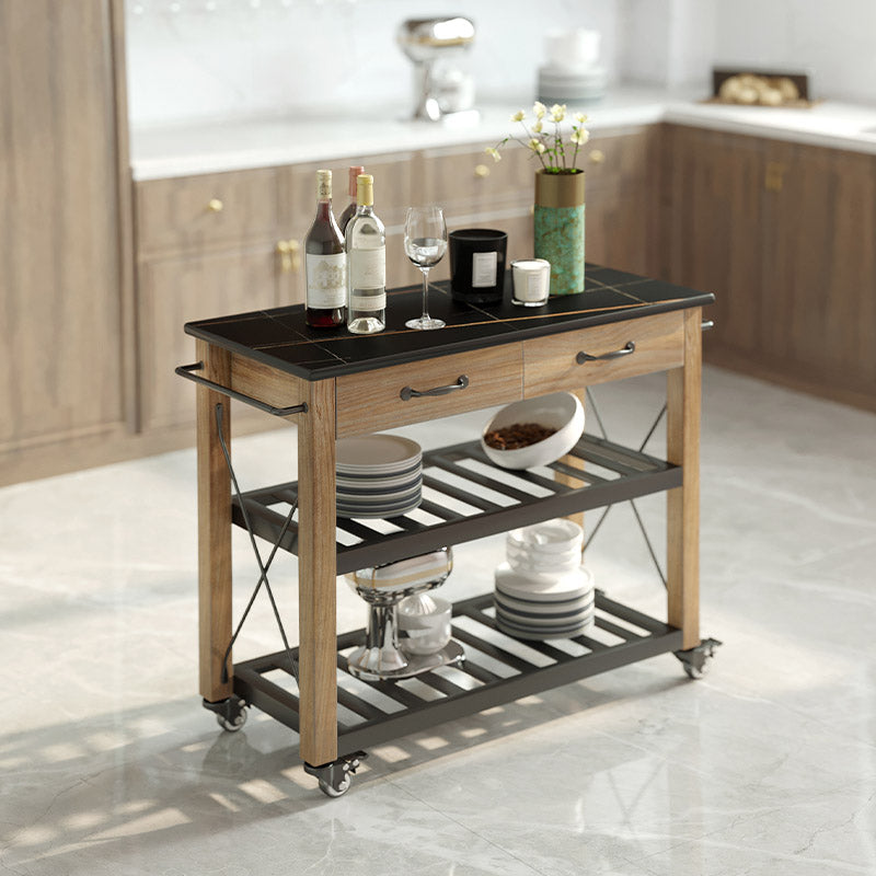 Modern Open Storage Kitchen Trolley Rolling Prep Table with Drawer