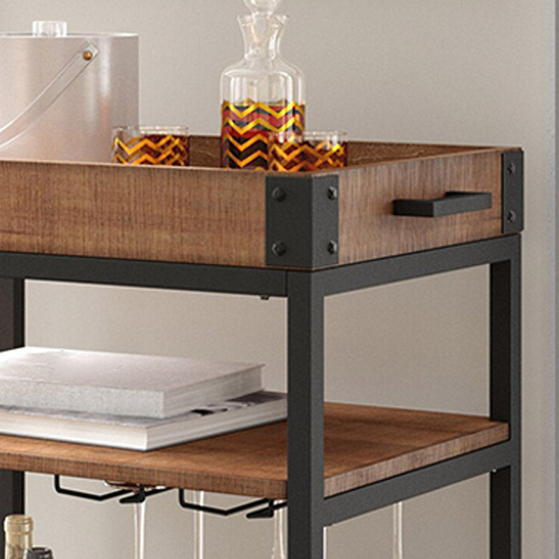 Modern Open Storage Kitchen Trolley Pine Wood Rolling Prep Table