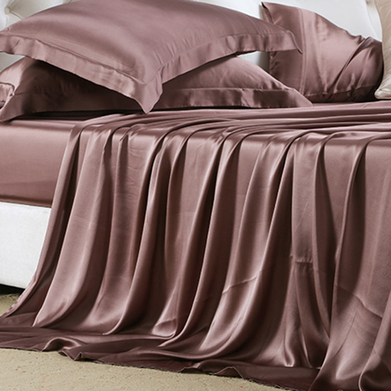 Solid Color Non-Pilling Fitted Sheet Mulberry Silk Breathable Fitted Sheet