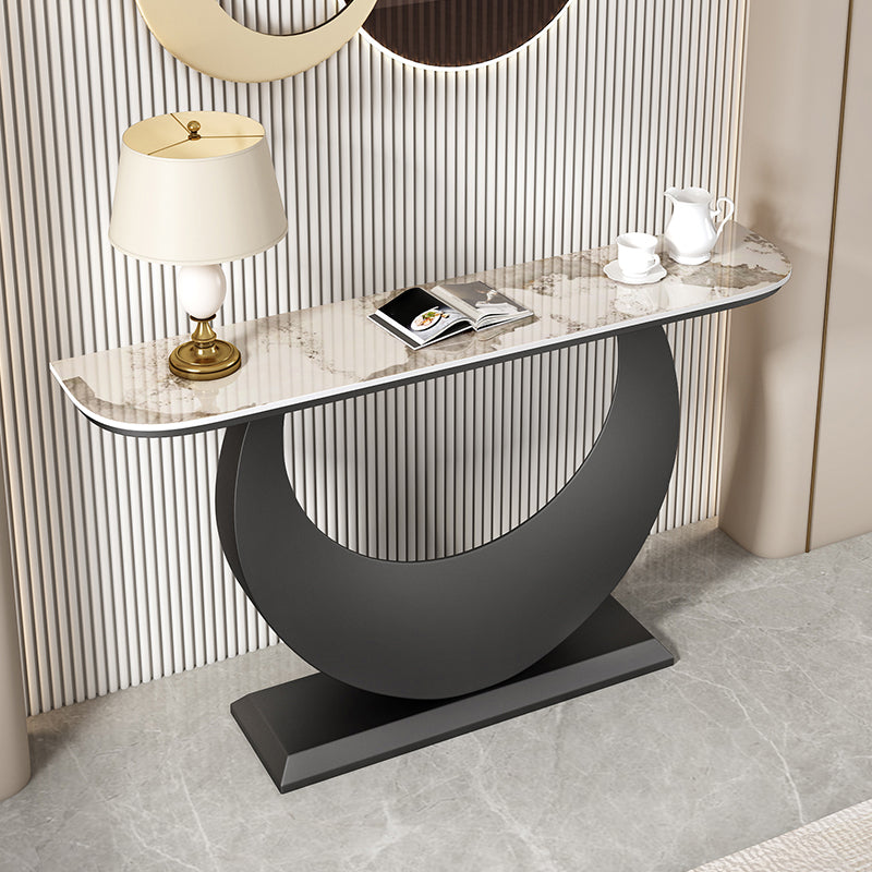 Stone Half Moon Accent Table 1-shelf 11.81" Wide Console Table for Hall