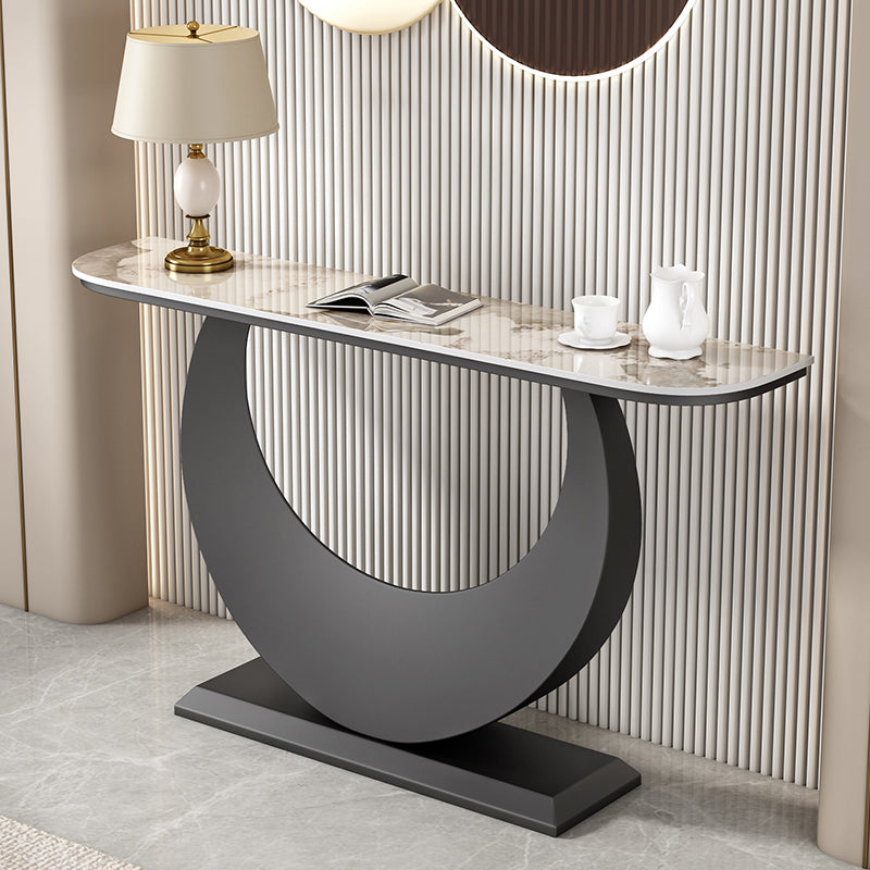 Stone Half Moon Accent Table 1-shelf 11.81" Wide Console Table for Hall