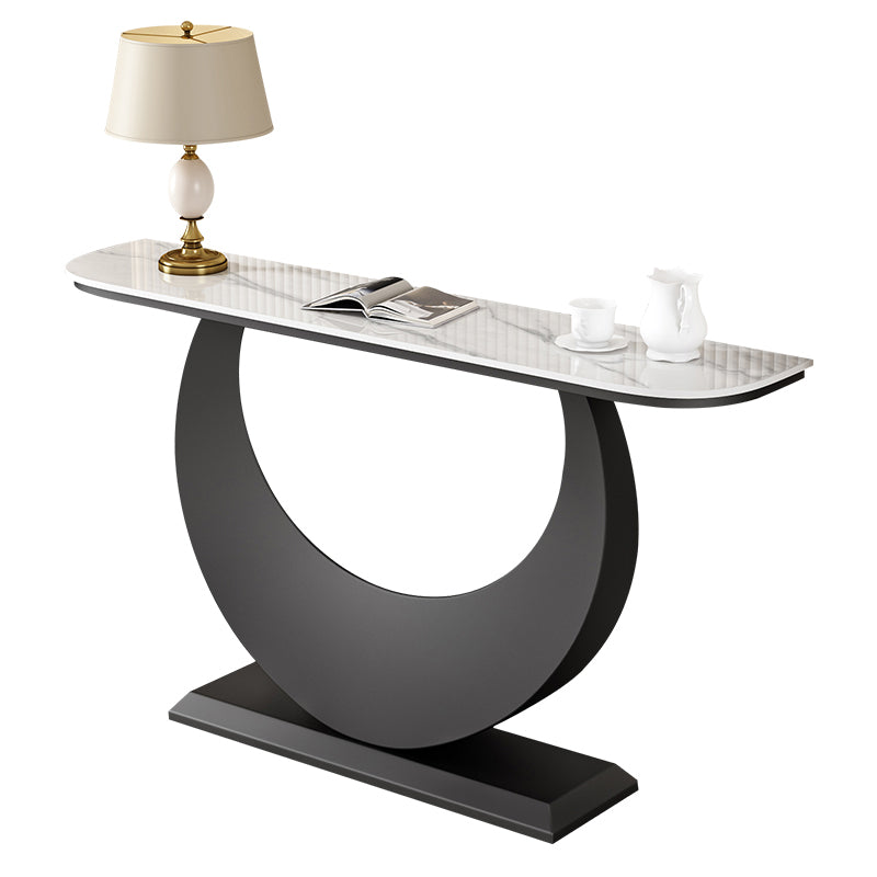 Stone Half Moon Accent Table 1-shelf 11.81" Wide Console Table for Hall